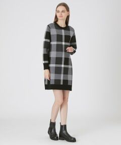 フロントポケットパーシャルチェックドレス （ドレス）｜BLUE