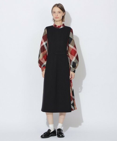 BLUE LABEL / BLACK LABEL CRESTBRIDGE / ブルーレーベル / ブラックレーベル・クレストブリッジ ドレス | 【WEB限定】ウールミックスストレッチポンチパーシャルチェックドレス(ブラック)