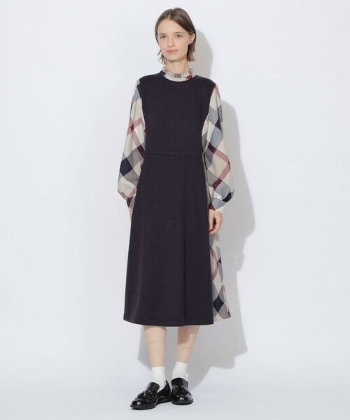BLUE LABEL / BLACK LABEL CRESTBRIDGE / ブルーレーベル / ブラックレーベル・クレストブリッジ ドレス | 【WEB限定】ウールミックスストレッチポンチパーシャルチェックドレス(ネイビー3)