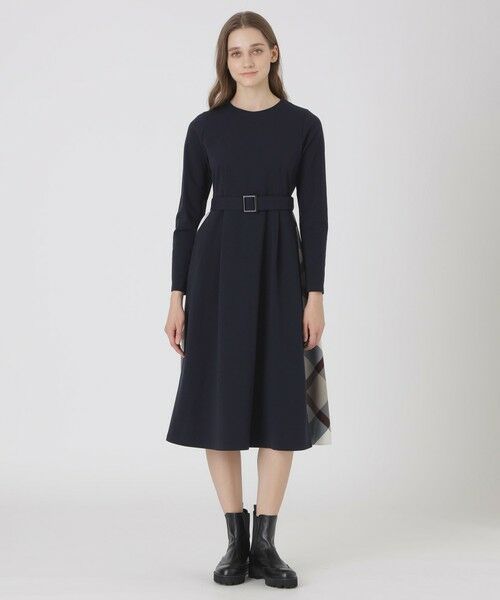 BLUE LABEL / BLACK LABEL CRESTBRIDGE / ブルーレーベル / ブラックレーベル・クレストブリッジ ドレス | 【一部店舗限定】ミラノリブ裏起毛パーシャルチェックドレス(ネイビー3)