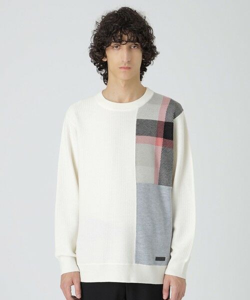 BLUE LABEL / BLACK LABEL CRESTBRIDGE / ブルーレーベル / ブラックレーベル・クレストブリッジ ニット・セーター | 【一部店舗限定】パッチワーククレストブリッジチェックニット(オフホワイト1)