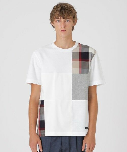 BLUE LABEL / BLACK LABEL CRESTBRIDGE / ブルーレーベル / ブラックレーベル・クレストブリッジ  カットソー | 【一部店舗限定】クレストブリッジチェックパッチワークTシャツ（オフホワイト1）