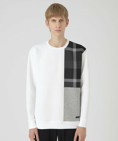 BLUE LABEL / BLACK LABEL CRESTBRIDGE / ブルーレーベル / ブラックレーベル・クレストブリッジ  カットソー | 【一部店舗限定】クレストブリッジチェックパッチワークスウェットシャツ（オフホワイト1）