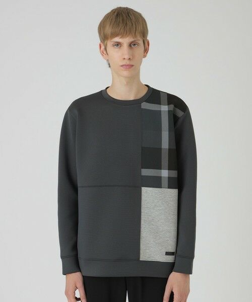 BLUE LABEL / BLACK LABEL CRESTBRIDGE / ブルーレーベル / ブラックレーベル・クレストブリッジ  カットソー | 【一部店舗限定】クレストブリッジチェックパッチワークスウェットシャツ（グレー5）