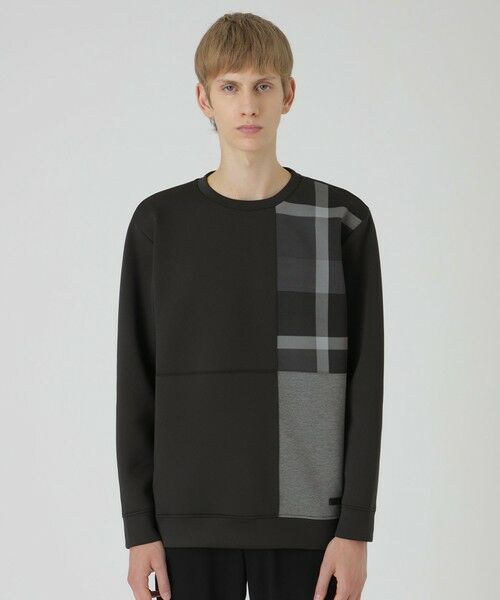 BLUE LABEL / BLACK LABEL CRESTBRIDGE / ブルーレーベル / ブラックレーベル・クレストブリッジ  カットソー | 【一部店舗限定】クレストブリッジチェックパッチワークスウェットシャツ（ブラック）