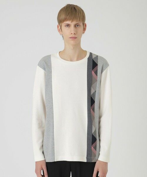 BLUE LABEL / BLACK LABEL CRESTBRIDGE / ブルーレーベル / ブラックレーベル・クレストブリッジ  カットソー | 【一部店舗限定】チェックストライプパッチワークニットソー（オフホワイト1）