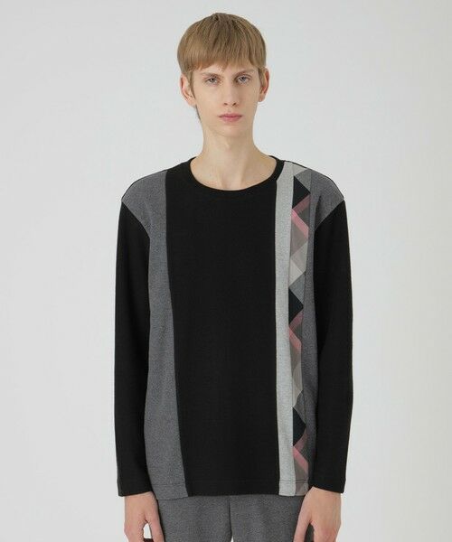 BLUE LABEL / BLACK LABEL CRESTBRIDGE / ブルーレーベル / ブラックレーベル・クレストブリッジ  カットソー | 【一部店舗限定】チェックストライプパッチワークニットソー（ブラック）