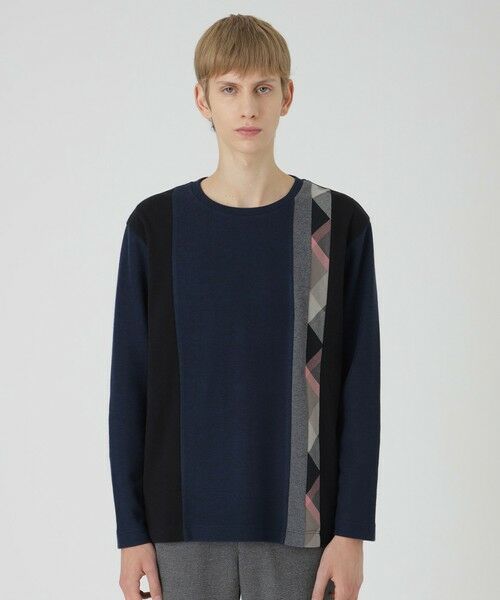 BLUE LABEL / BLACK LABEL CRESTBRIDGE / ブルーレーベル / ブラックレーベル・クレストブリッジ  カットソー | 【一部店舗限定】チェックストライプパッチワークニットソー（ネイビー1）