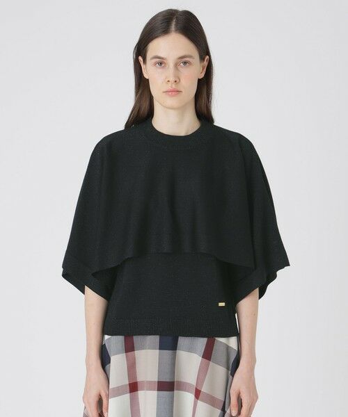 BLUE LABEL / BLACK LABEL CRESTBRIDGE / ブルーレーベル / ブラックレーベル・クレストブリッジ  ニット・セーター | ウールアクリルブレンドラメケープ付きニット（ブラック）