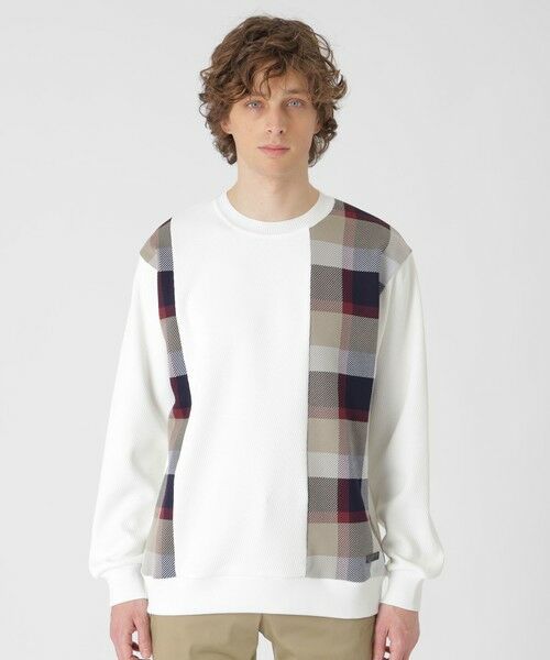BLUE LABEL / BLACK LABEL CRESTBRIDGE / ブルーレーベル / ブラックレーベル・クレストブリッジ  カットソー | チェックニットドッキングスウェットシャツ（オフホワイト1）