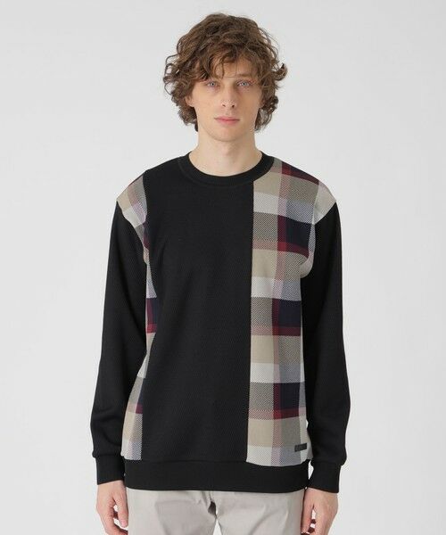 BLUE LABEL / BLACK LABEL CRESTBRIDGE / ブルーレーベル / ブラックレーベル・クレストブリッジ  カットソー | チェックニットドッキングスウェットシャツ（ブラック）