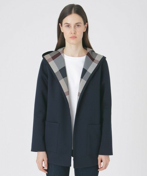 BLUE LABEL / BLACK LABEL CRESTBRIDGE / ブルーレーベル / ブラックレーベル・クレストブリッジ  その他アウター | クレストブリッジチェックリバーシブルダンボールミディ丈コーディガン（ネイビー3）