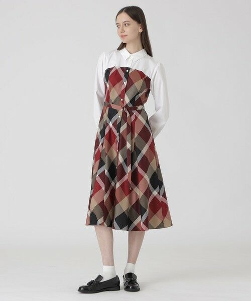 BLUE LABEL / BLACK LABEL CRESTBRIDGE / ブルーレーベル / ブラックレーベル・クレストブリッジ  ドレス | クレストブリッジチェックライトクロッシングツイルシャツドレス（レッド1）