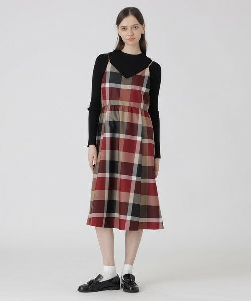 BLUE LABEL / BLACK LABEL CRESTBRIDGE / ブルーレーベル / ブラックレーベル・クレストブリッジ  ドレス | クレストブリッジチェックライトクロッシングツイルキャミソールドレス（レッド1）