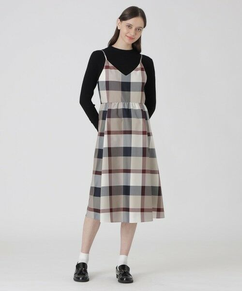 BLUE LABEL / BLACK LABEL CRESTBRIDGE / ブルーレーベル / ブラックレーベル・クレストブリッジ  ドレス | クレストブリッジチェックライトクロッシングツイルキャミソールドレス（ベージュ3）