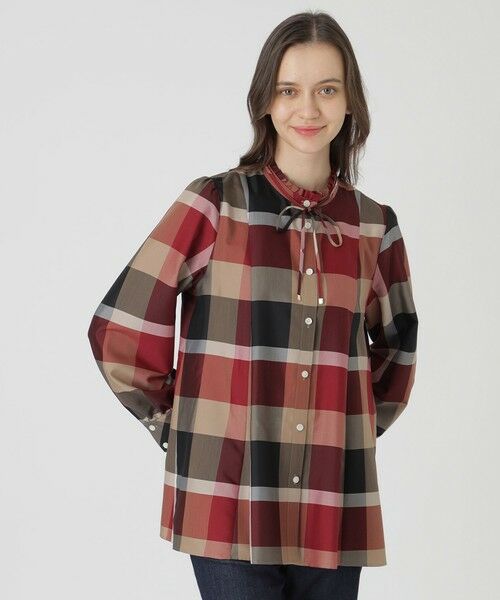 BLUE LABEL / BLACK LABEL CRESTBRIDGE / ブルーレーベル / ブラックレーベル・クレストブリッジ  シャツ・ブラウス | クレストブリッジチェックライトクロッシングツイルフレアブラウス（レッド1）