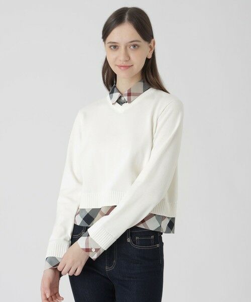 BLUE LABEL / BLACK LABEL CRESTBRIDGE / ブルーレーベル / ブラックレーベル・クレストブリッジ  ニット・セーター | コットンナイロンレイヤードニットプルオーバー（ホワイト）