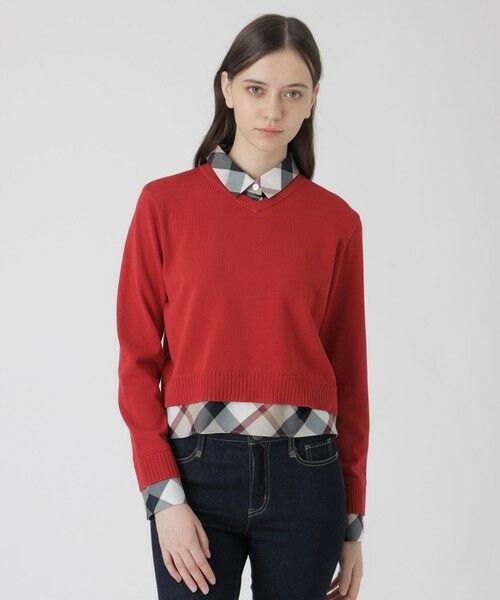 BLUE LABEL / BLACK LABEL CRESTBRIDGE / ブルーレーベル / ブラックレーベル・クレストブリッジ  ニット・セーター | コットンナイロンレイヤードニットプルオーバー（ピンク6）