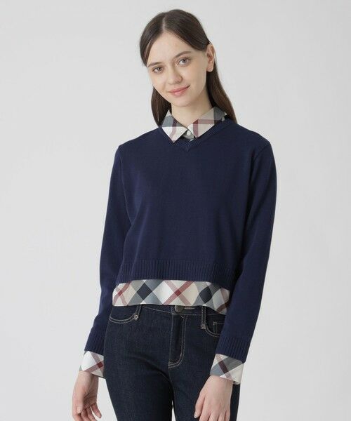 BLUE LABEL / BLACK LABEL CRESTBRIDGE / ブルーレーベル / ブラックレーベル・クレストブリッジ  ニット・セーター | コットンナイロンレイヤードニットプルオーバー（ネイビー3）