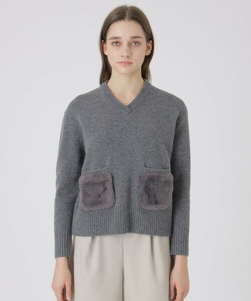 BLUE LABEL / BLACK LABEL CRESTBRIDGE / ブルーレーベル / ブラックレーベル・クレストブリッジ  ニット・セーター | ラムズウールニットプルオーバー（グレー3）