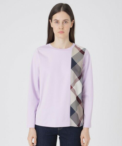 BLUE LABEL / BLACK LABEL CRESTBRIDGE / ブルーレーベル / ブラックレーベル・クレストブリッジ  カットソー | シルケットスムースパーシャルチェックロングスリーブＴシャツ（ラベンダー）