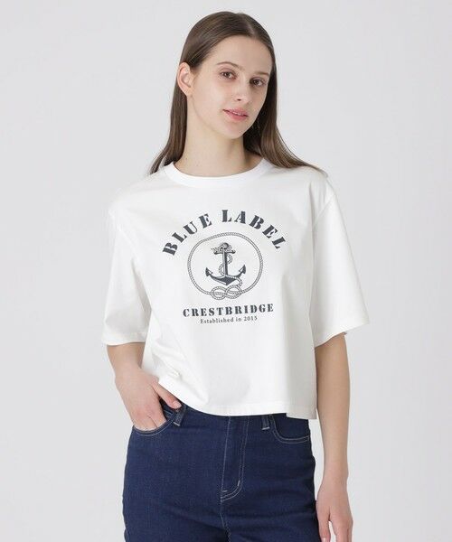 BLUE LABEL / BLACK LABEL CRESTBRIDGE / ブルーレーベル / ブラックレーベル・クレストブリッジ  カットソー | プレーティングシルケットスムースグラフィックロゴTシャツ（ホワイト）