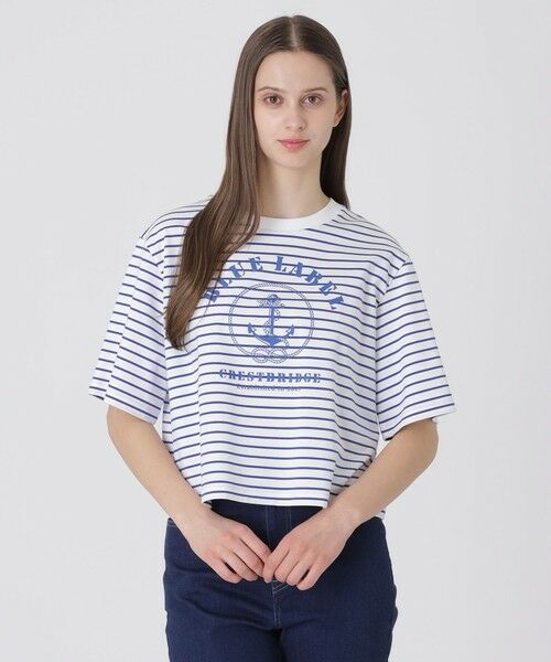 BLUE LABEL / BLACK LABEL CRESTBRIDGE / ブルーレーベル / ブラックレーベル・クレストブリッジ  カットソー | プレーティングシルケットスムースグラフィックロゴTシャツ（ネイビー1）