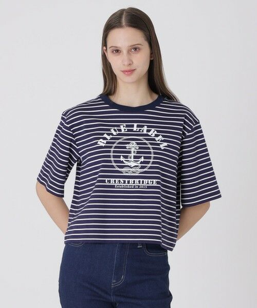 BLUE LABEL / BLACK LABEL CRESTBRIDGE / ブルーレーベル / ブラックレーベル・クレストブリッジ  カットソー | プレーティングシルケットスムースグラフィックロゴTシャツ（ネイビー3）