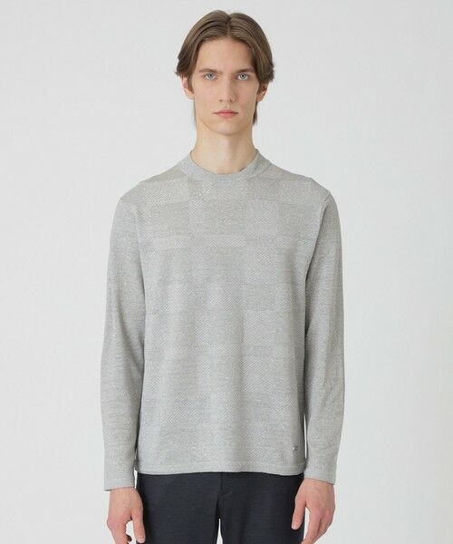 BLUE LABEL / BLACK LABEL CRESTBRIDGE / ブルーレーベル / ブラックレーベル・クレストブリッジ  ニット・セーター | リネンミックスシャドーチェックニット（グレー1）