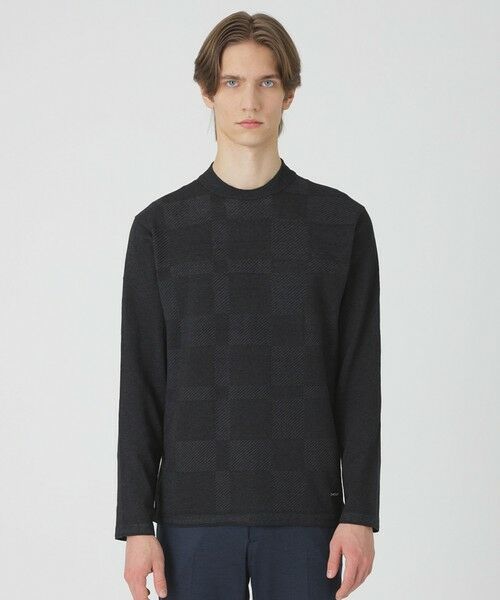 BLUE LABEL / BLACK LABEL CRESTBRIDGE / ブルーレーベル / ブラックレーベル・クレストブリッジ  ニット・セーター | リネンミックスシャドーチェックニット（ブラック）