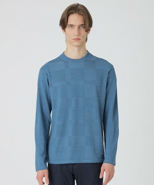 BLUE LABEL / BLACK LABEL CRESTBRIDGE / ブルーレーベル / ブラックレーベル・クレストブリッジ  ニット・セーター | リネンミックスシャドーチェックニット（ブルー2）
