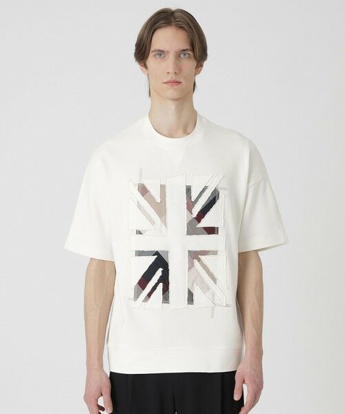 BLUE LABEL / BLACK LABEL CRESTBRIDGE / ブルーレーベル / ブラックレーベル・クレストブリッジ カットソー | ユニオンジャックパッチワークハーフスリーブスウェットシャツ(オフホワイト1)