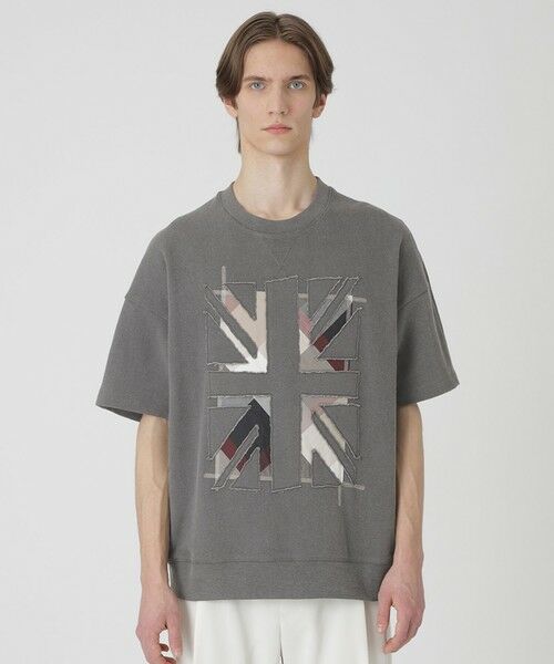 BLUE LABEL / BLACK LABEL CRESTBRIDGE / ブルーレーベル / ブラックレーベル・クレストブリッジ カットソー | ユニオンジャックパッチワークハーフスリーブスウェットシャツ(グレー4)