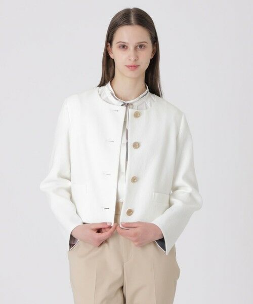 BLUE LABEL / BLACK LABEL CRESTBRIDGE / ブルーレーベル / ブラックレーベル・クレストブリッジ  その他アウター | ストレッチダンガリーノーカラージャケット（オフホワイト1）