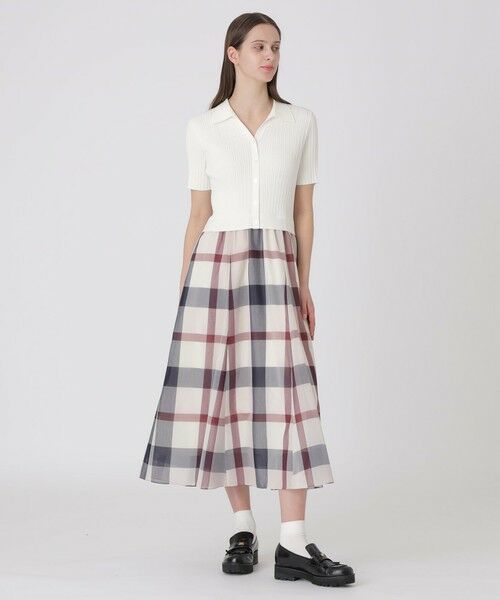 BLUE LABEL / BLACK LABEL CRESTBRIDGE / ブルーレーベル / ブラックレーベル・クレストブリッジ  ドレス | クレストブリッジチェックシアーボイルコンビドレス（パープル6）