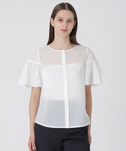 BLUE LABEL / BLACK LABEL CRESTBRIDGE / ブルーレーベル / ブラックレーベル・クレストブリッジ  シャツ・ブラウス | クレストブリッジチェックシアーボイルフリルスリーブブラウス（ホワイト）