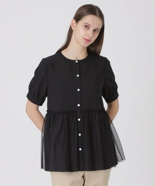 BLUE LABEL / BLACK LABEL CRESTBRIDGE / ブルーレーベル / ブラックレーベル・クレストブリッジ  シャツ・ブラウス | コットンライクナチュラルローンペプラムブラウス（ブラック）