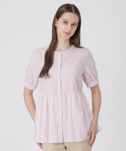 BLUE LABEL / BLACK LABEL CRESTBRIDGE / ブルーレーベル / ブラックレーベル・クレストブリッジ  シャツ・ブラウス | コットンライクナチュラルローンペプラムブラウス（ピンク1）