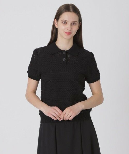 BLUE LABEL / BLACK LABEL CRESTBRIDGE / ブルーレーベル / ブラックレーベル・クレストブリッジ  ニット・セーター | コットンレーシージャージーニットトップス（ブラック）