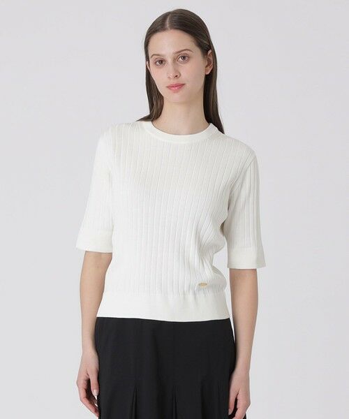 BLUE LABEL / BLACK LABEL CRESTBRIDGE / ブルーレーベル / ブラックレーベル・クレストブリッジ  ニット・セーター | 【取扱店舗限定】コットンシルクリブニットプルオーバー（ホワイト）