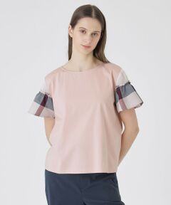 BLUE LABEL / BLACK LABEL CRESTBRIDGE / ブルーレーベル / ブラックレーベル・クレストブリッジ  カットソー | 【接触冷感】プレーティング天竺チェックスリーブTシャツ