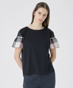 BLUE LABEL / BLACK LABEL CRESTBRIDGE / ブルーレーベル / ブラックレーベル・クレストブリッジ  カットソー | 【接触冷感】プレーティング天竺チェックスリーブTシャツ