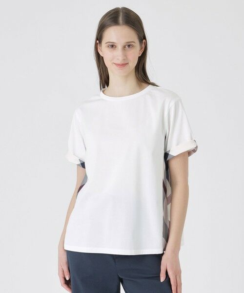 BLUE LABEL / BLACK LABEL CRESTBRIDGE / ブルーレーベル / ブラックレーベル・クレストブリッジ  カットソー | プレーティング天竺サイドチェックTシャツ（ホワイト）