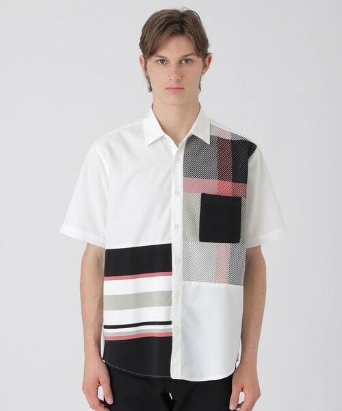 BLUE LABEL / BLACK LABEL CRESTBRIDGE / ブルーレーベル / ブラックレーベル・クレストブリッジ  シャツ・ブラウス | パネルチェックハイブリッドハーフスリーブシャツ（オフホワイト1）