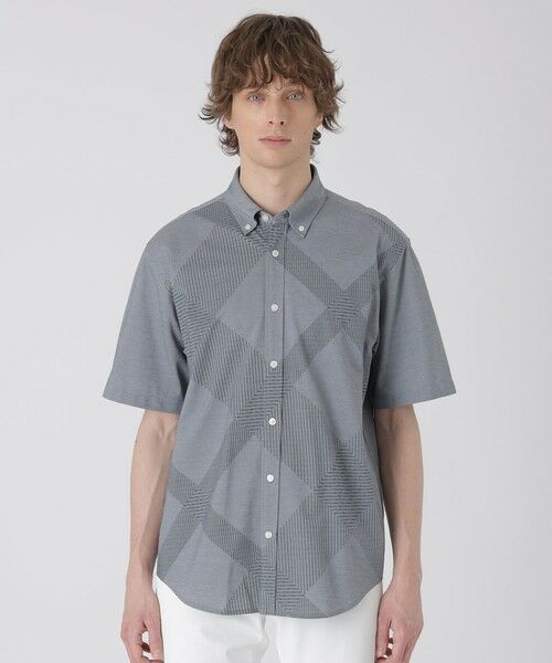 BLUE LABEL / BLACK LABEL CRESTBRIDGE / ブルーレーベル / ブラックレーベル・クレストブリッジ  シャツ・ブラウス | シャドーチェックフロントジャージーシャツ（ブルー4）