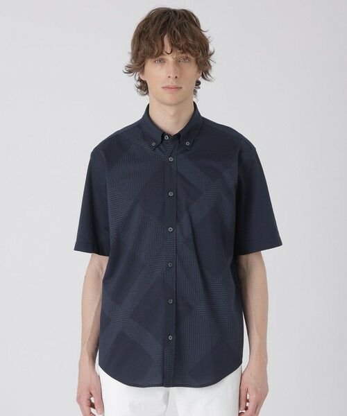BLUE LABEL / BLACK LABEL CRESTBRIDGE / ブルーレーベル / ブラックレーベル・クレストブリッジ  シャツ・ブラウス | シャドーチェックフロントジャージーシャツ（ネイビー1）