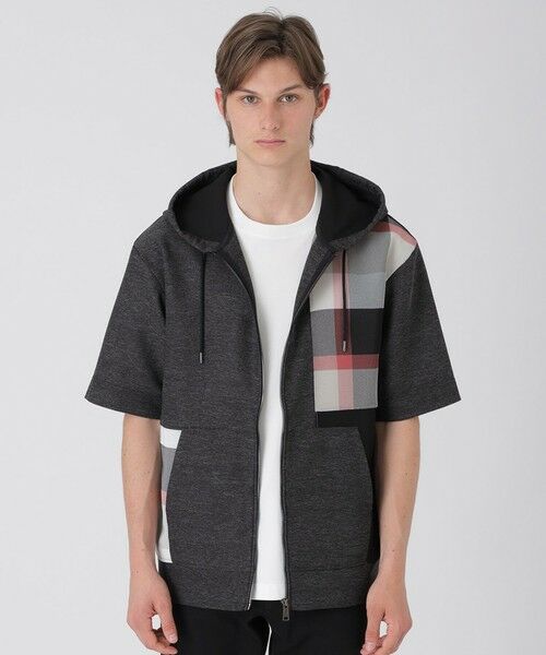 BLUE LABEL / BLACK LABEL CRESTBRIDGE / ブルーレーベル / ブラックレーベル・クレストブリッジ  カットソー | カラミチェックパッチワークフーディー（グレー5）