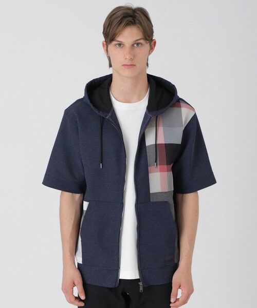 BLUE LABEL / BLACK LABEL CRESTBRIDGE / ブルーレーベル / ブラックレーベル・クレストブリッジ  カットソー | カラミチェックパッチワークフーディー（ネイビー1）