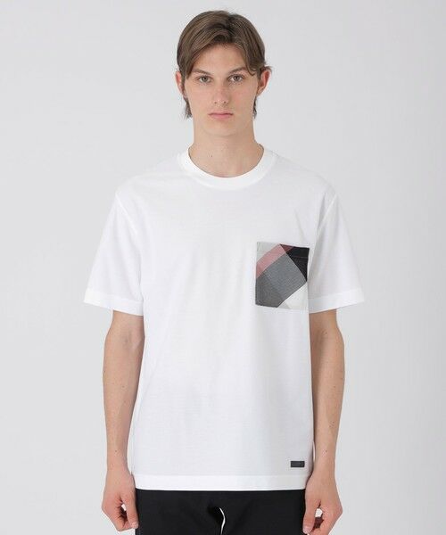 BLUE LABEL / BLACK LABEL CRESTBRIDGE / ブルーレーベル / ブラックレーベル・クレストブリッジ  カットソー | カラミチェックポケットTシャツ（オフホワイト1）