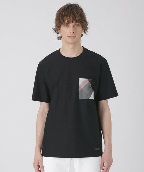 BLUE LABEL / BLACK LABEL CRESTBRIDGE / ブルーレーベル / ブラックレーベル・クレストブリッジ  カットソー | カラミチェックポケットTシャツ（ブラック）